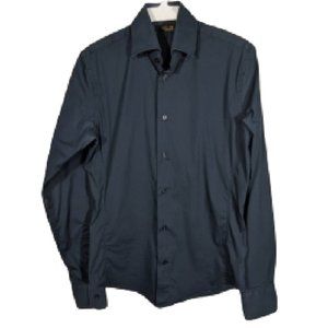 Zara Man Shirt Navy Slim Fit Casual Long Sleeve S